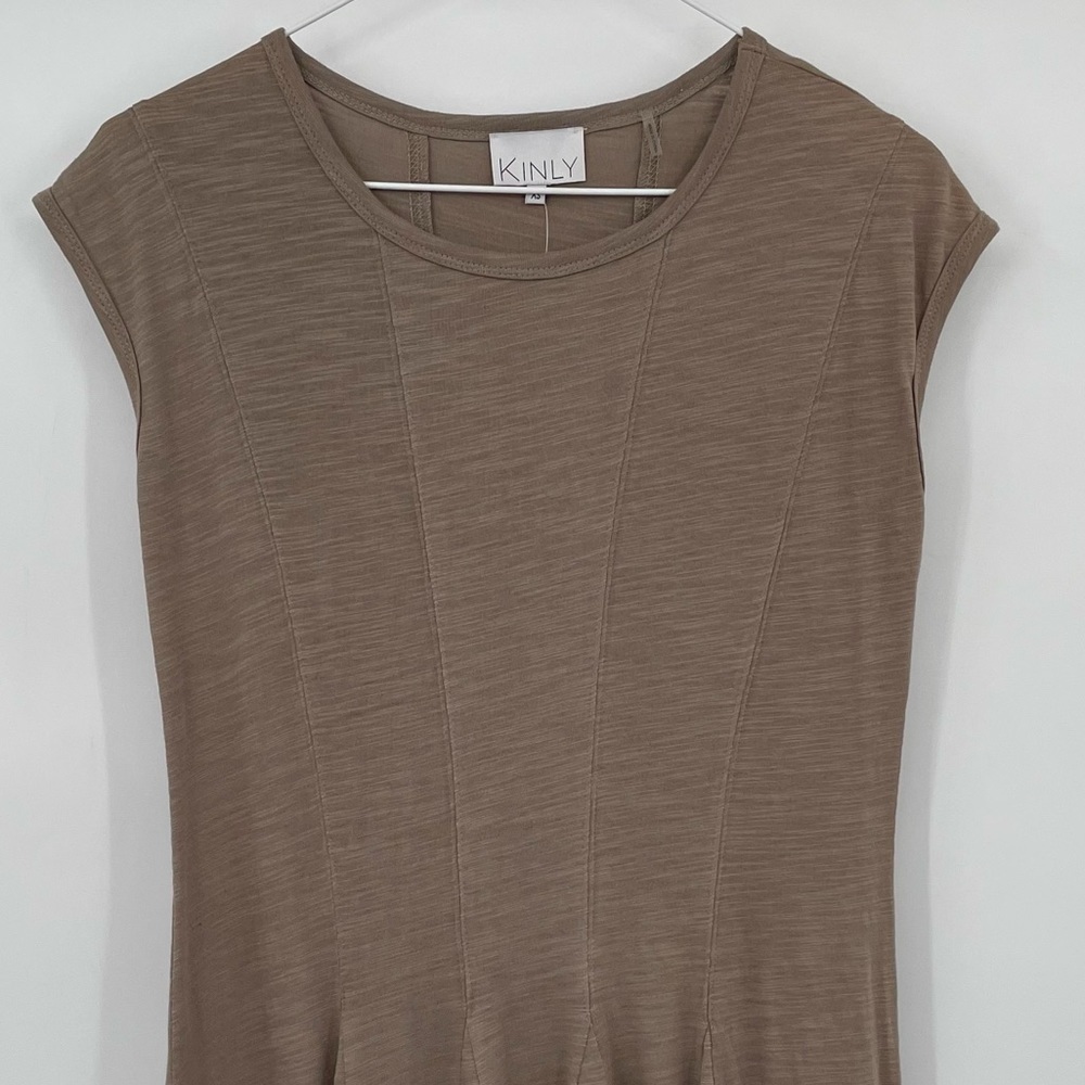 NEW! Kinly Swing Hem Taupe Dress - Picture 4 of 11